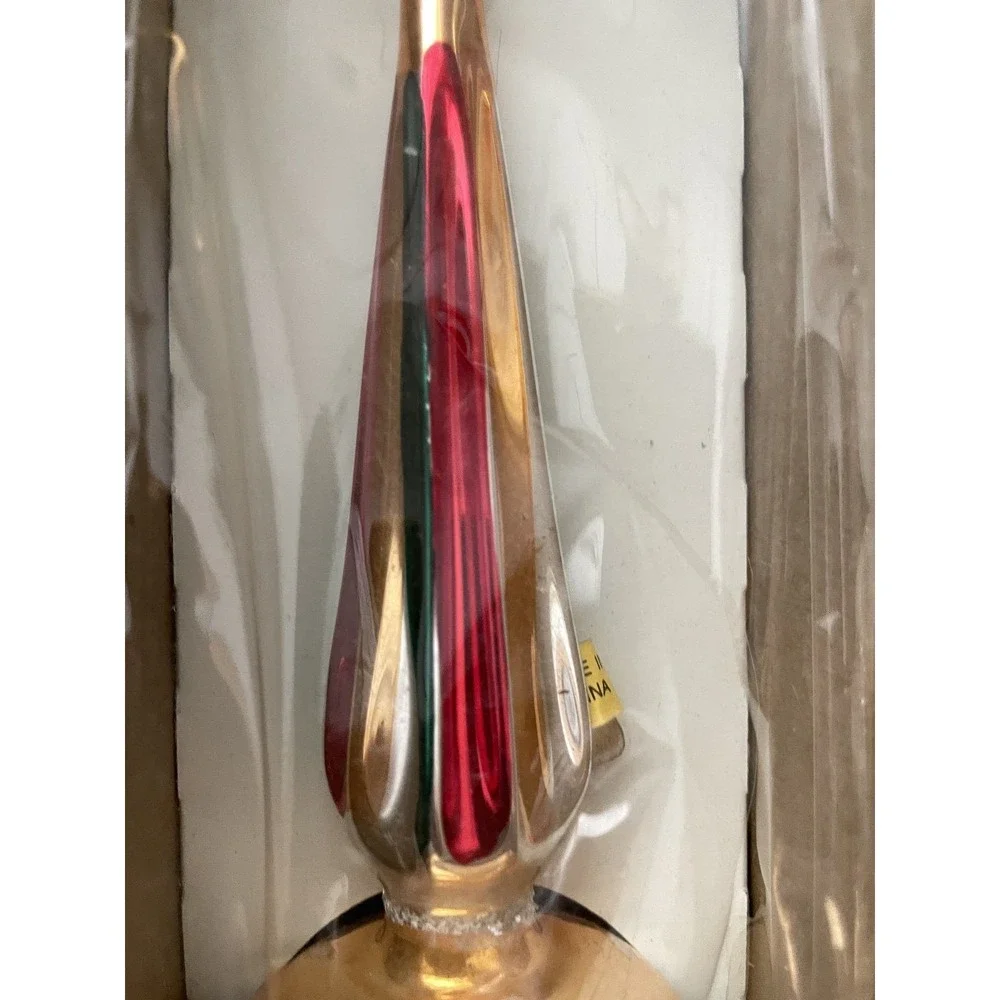 Grants Prestige Line Hand Blown Glass Tree Topper Gold Red Green Christmas Decor